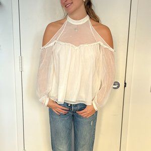 White Chiffon High Neck Blouse